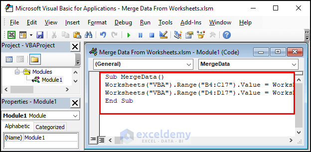 Merge data in excel from multiple cells with Excel VBA