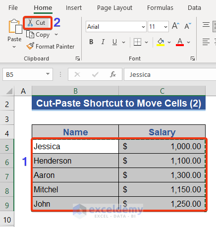 Cut-Paste Clipboard Option to Move Cells Down