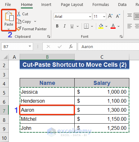 Cut-Paste Clipboard Option to Move Cells Down