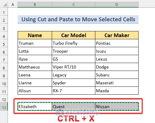 How to Move Selected Cells in Excel with Keyboard 