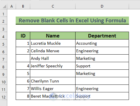 Remove Blank Cells Excel Formula
