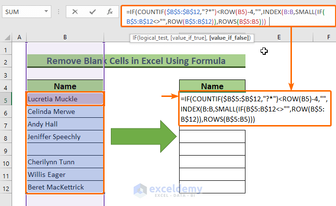 Remove Blank Cells in Excel Using Form