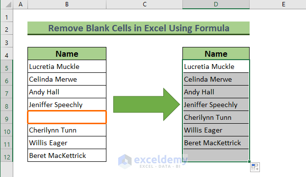 Remove Blank Cells in Excel Using Form