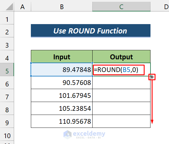 Remove Decimals Using ROUND Function in Formula Bar