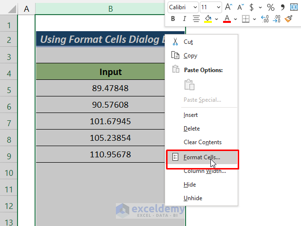 Remove Decimals in Excel Formula Bar with the Format Cells Dialog Box