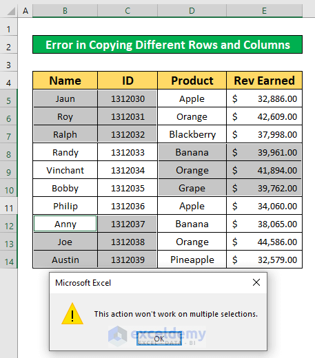 Fix Right Click Copy and Paste Not Working Error While Copying Different Rows and Columns in Excel