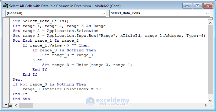 Excel VBA to Select All Cells with Data in a Column