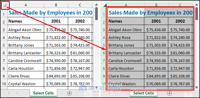 Select All Cells in the Worksheet in Excel