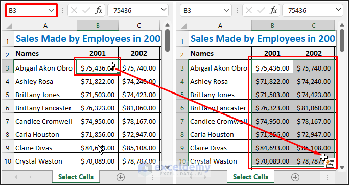 Select a Range of Cells in Excel by Click & Drag
