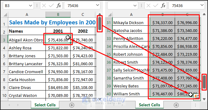 Select a Range of Cells in Excel using SHIFT+Select