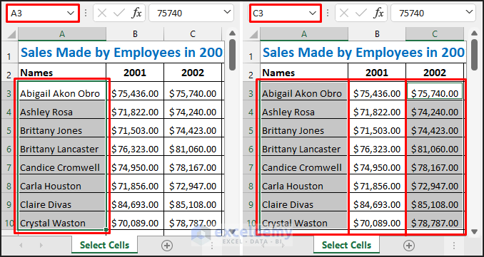 Select a Range of Cells in Excel using CTRL+Select