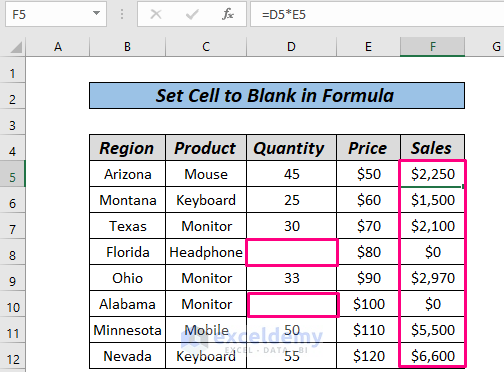 Set Cell to Blank Formula examples