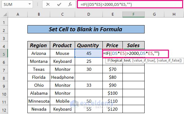 Set Cell to Blank Formula by IF 