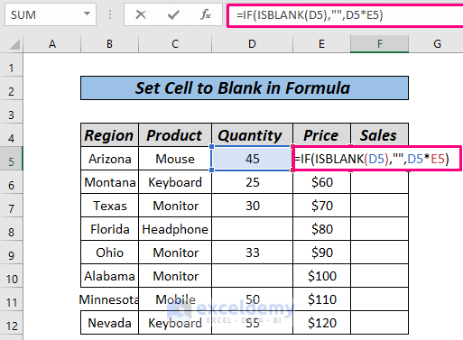 Set Cell to Blank Formula Isblank