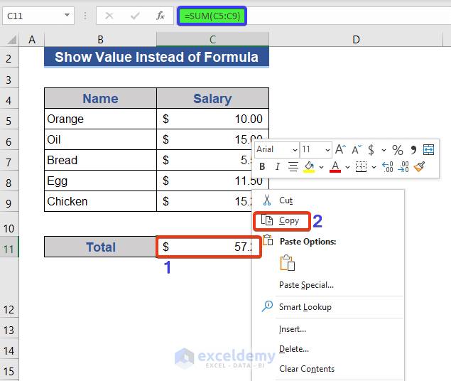 Paste Special from Context Menu to Display Values without Excel formula