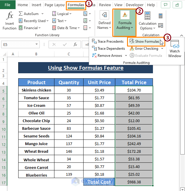 Show formula-How to Show Excel Formulas When Printing