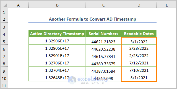 Convert Active Directory Timestamp to Date Excel Simple Formula