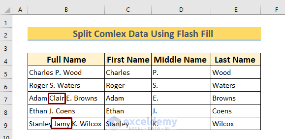 Split Complex Data in Excel Using Flash Fill Feature