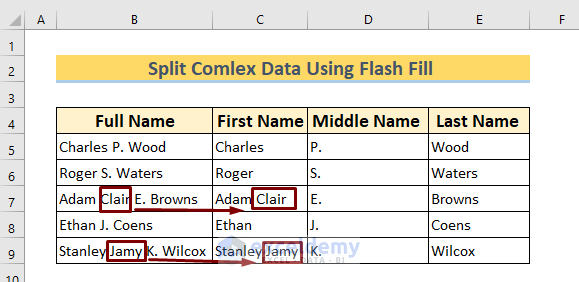 Split Complex Data in Excel Using Flash Fill Feature