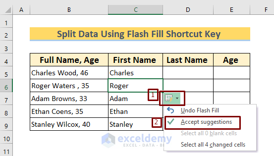 Keyboard Shortcuts to Use Flash Fill