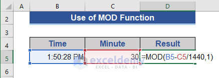 Excel MOD function to Subtract Minutes