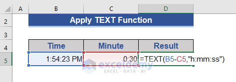 Excel Text Function to Subtract Minutes from Time