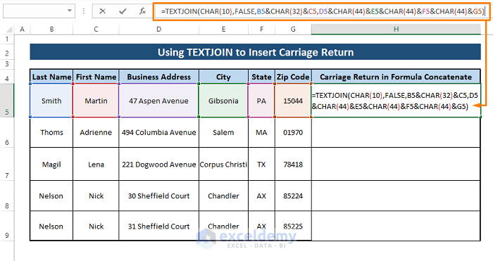 Textjoin-Carriage Return in Excel Formula to Concatenate