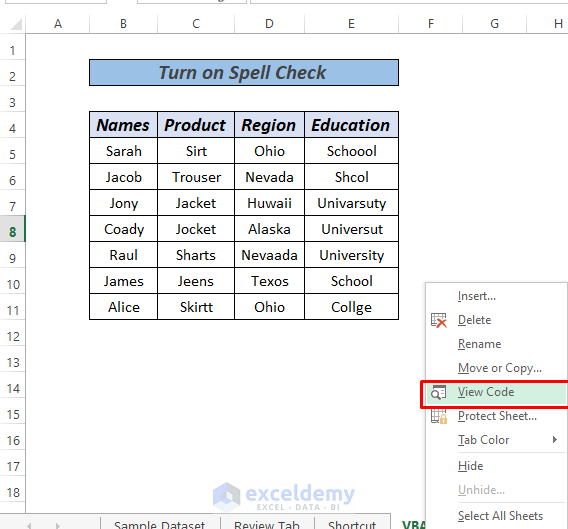 Turn on spell check in Excel vba