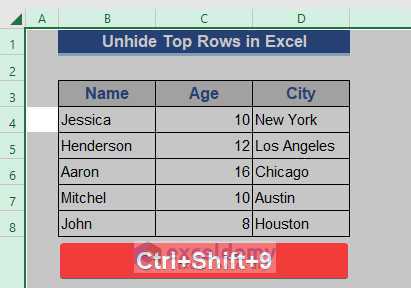 Keyboard Shortcut to Unhide Top Rows