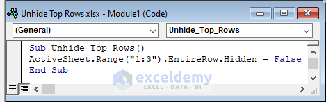 Excel VBA to Disclose Top Rows