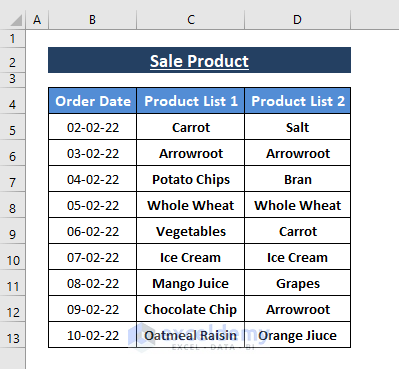Unique- Conditional Formatting-1-Excel Compare Two Cells and Change Color in Excel