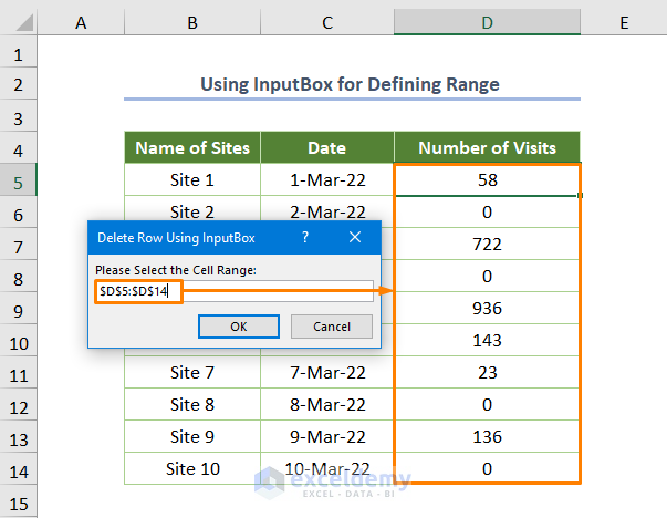 excel macro delete row if cell contains 0 Using InputBox for Defining Range