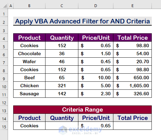 Methods for VBA Advanced Filter with Multiple Criteria in a Range in Excel