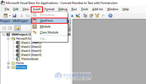 Inserting UserForm to Convert Number to Text with Format in Excel VBA