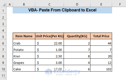 vba paste from clipboard to excel