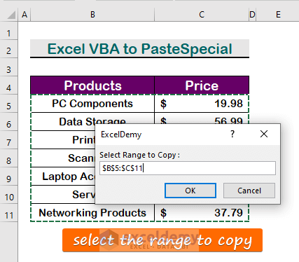 Add Input Box by Using VBA PasteSpecial and Keep Source Formatting in Excel