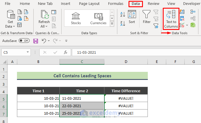 Reason 3: Excel Cell Contains Leading Spaces in Time Values