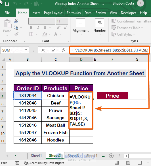 VLOOKUP by Using Column Index Number from Another Sheet
