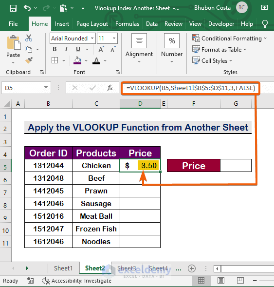 VLOOKUP by Using Column Index Number from Another Sheet