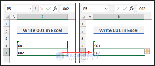 Write 001 in Excel Using TEXT Format