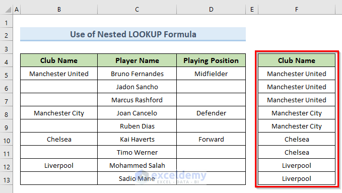 Autofill Blank Cells in Excel with Value Above Using Nested LOOKUP Formula