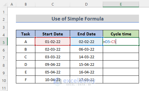 Simple Formula to Calculate Cycle Time in Excel