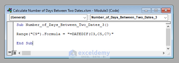 VBA Code to Calculate the Number of Days between Two Dates with Excel VBA
