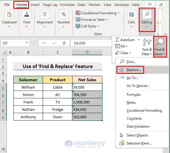 Use ‘Find and Replace’ Feature to Change Number Format from Comma to Dot