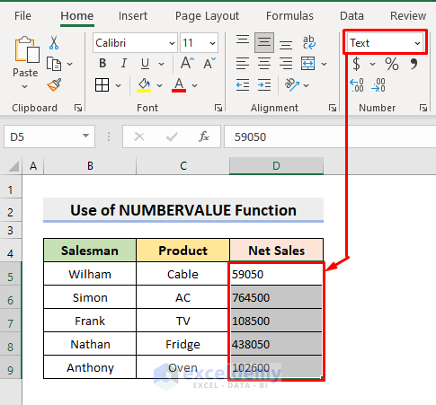 Apply NUMBERVALUE Function for Changing Number Format from Comma to Dot