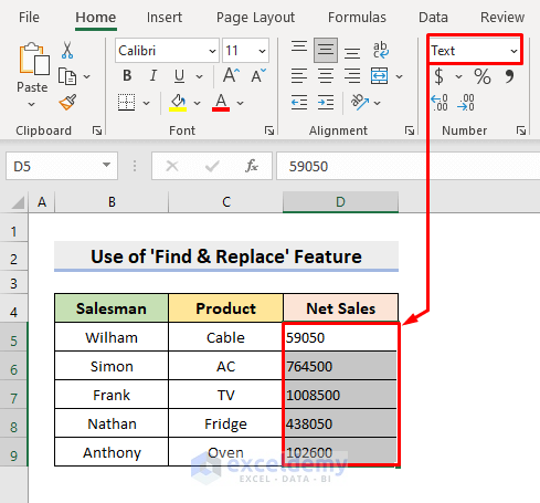 Use ‘Find and Replace’ Feature to Change Number Format from Comma to Dot