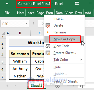 Apply Move or Copy Operation to Combine Multiple Excel Files into One Workbook with Separate Sheets