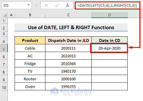 Convert 7 Digit Julian Date to Calendar Date with Combination of DATE, LEFT & RIGHT Functions in Excel