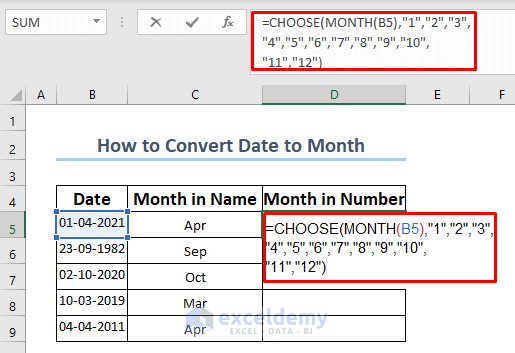 convert date to month in excel