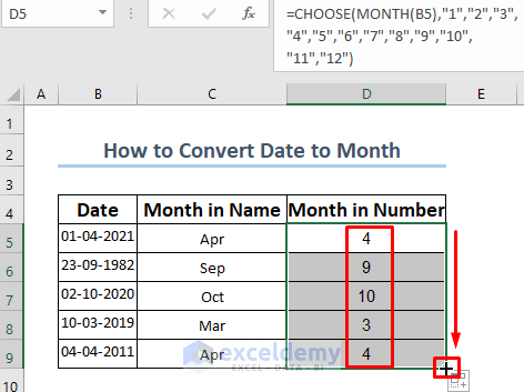 convert date to month in excel